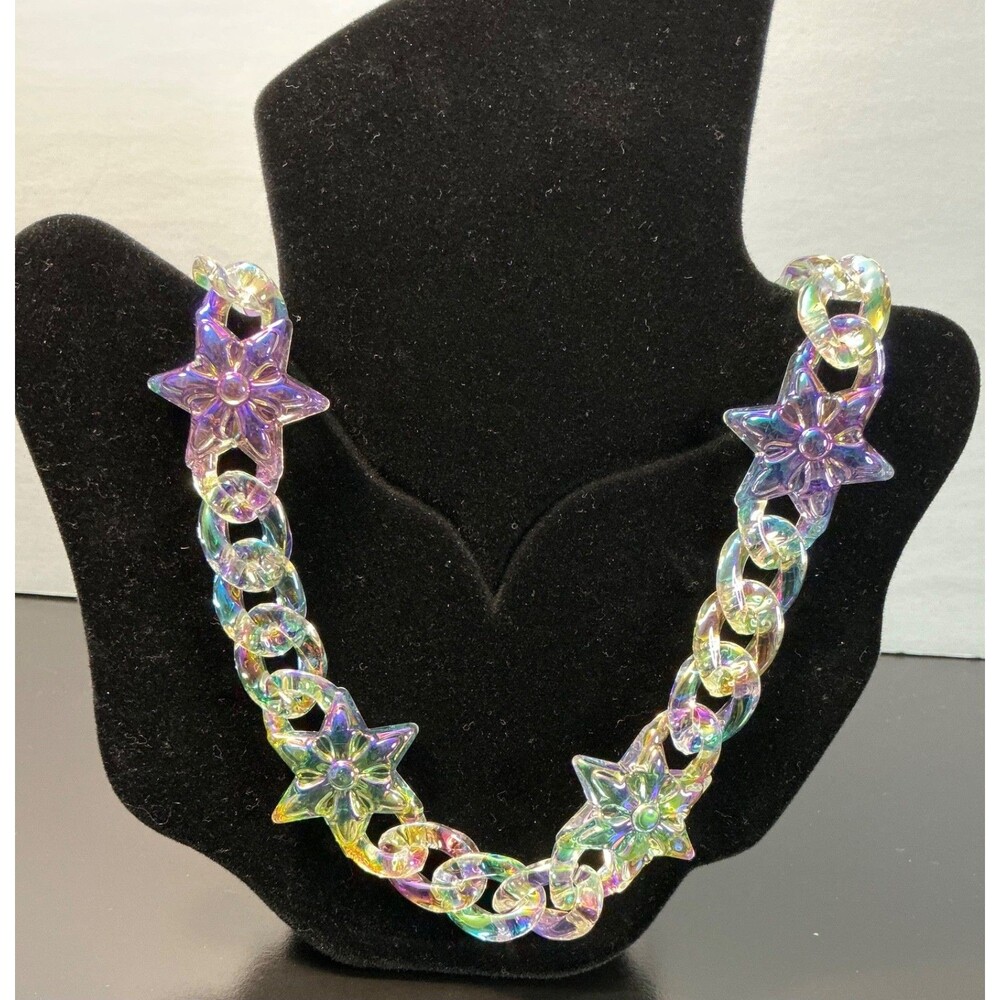 New HipHop Punk Star Cuban Link Necklace Men Women Teen Iridescent Jewelry